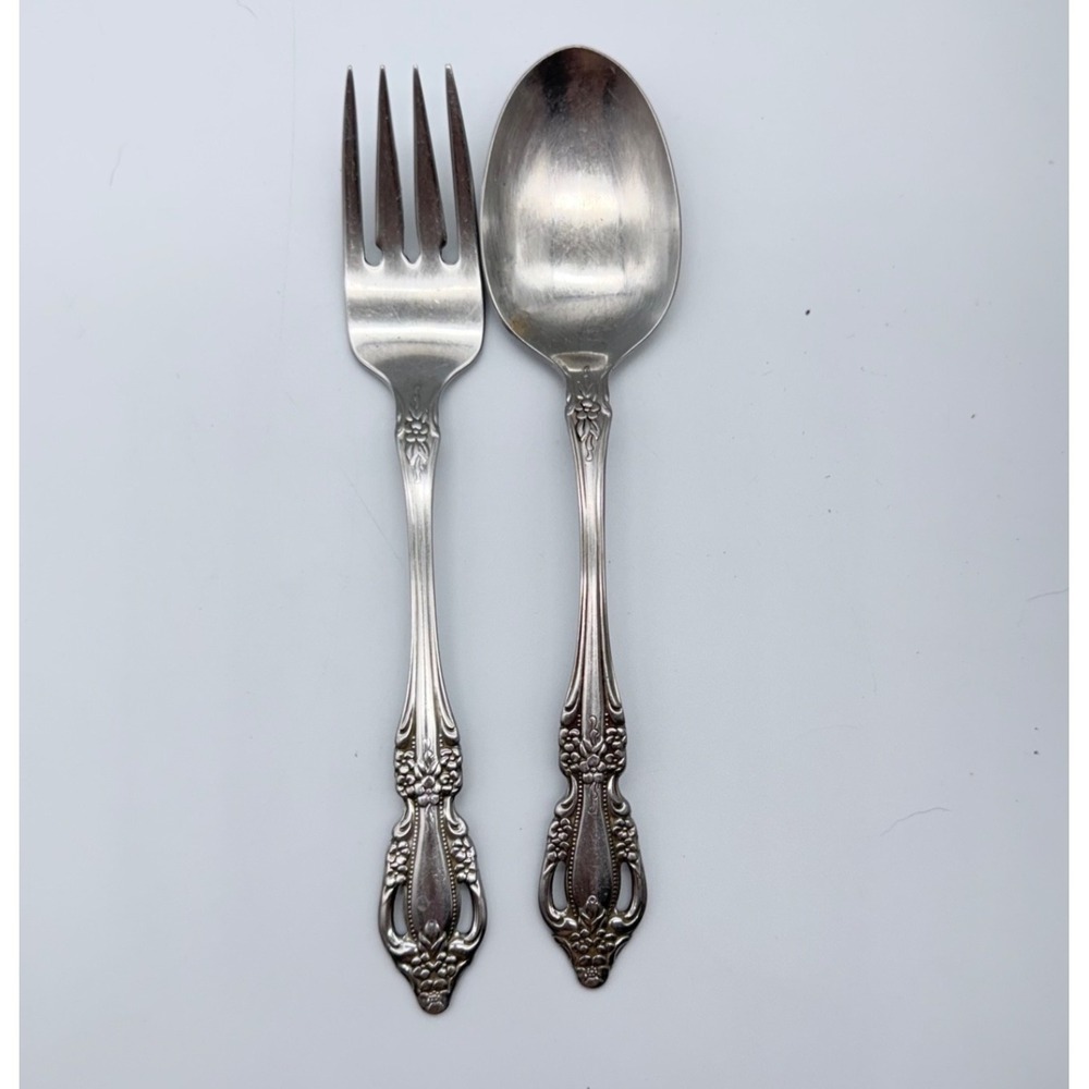 Oneida Samantha Flatware Fork Oval Soup Spoon Stainless Floral Set 2pc